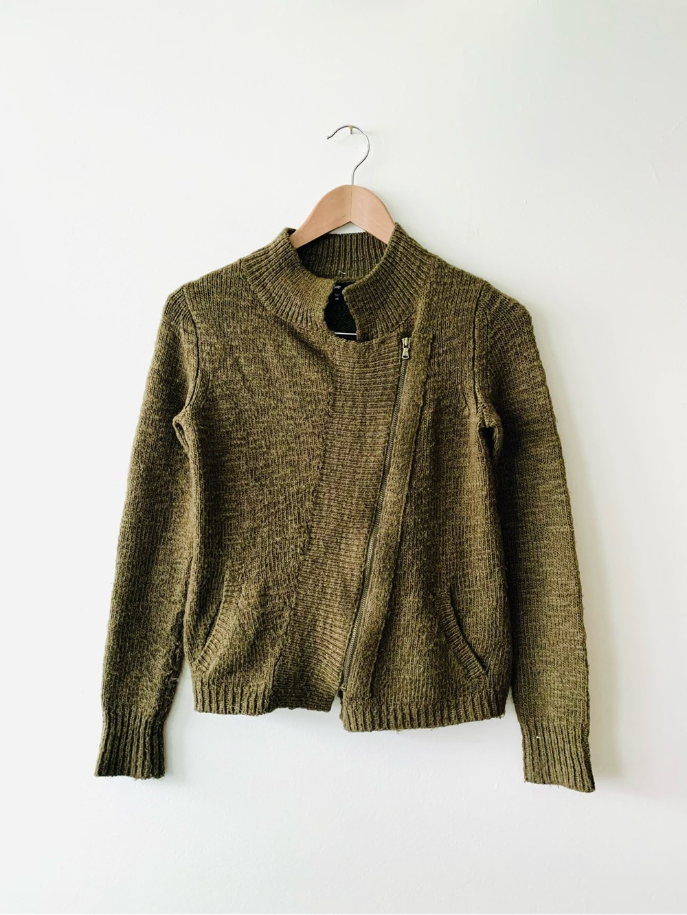 NEW RARE Y2K GAP Olive Asymmetric Zip Knit Sweater